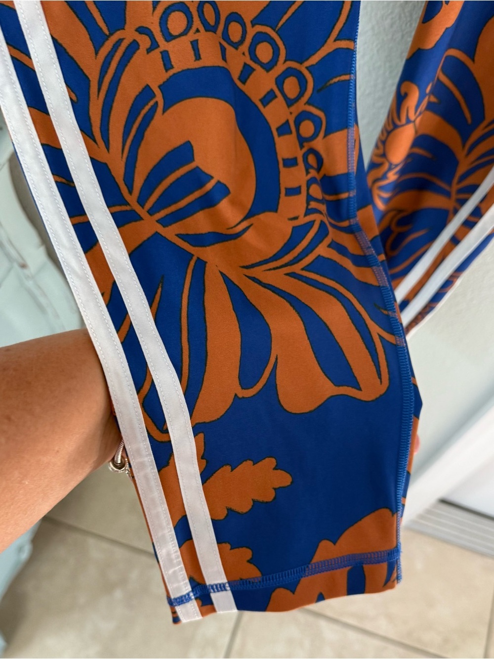 adidas womens 3X true plus size blue & copper Floral Print Leggings cropped EUC - Picture 7 of 11